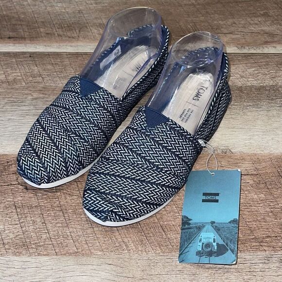NWT Toms Womens Alpargata Round Toe Woven Classics Espadrille Navy Herringbone O - Picture 3 of 9
